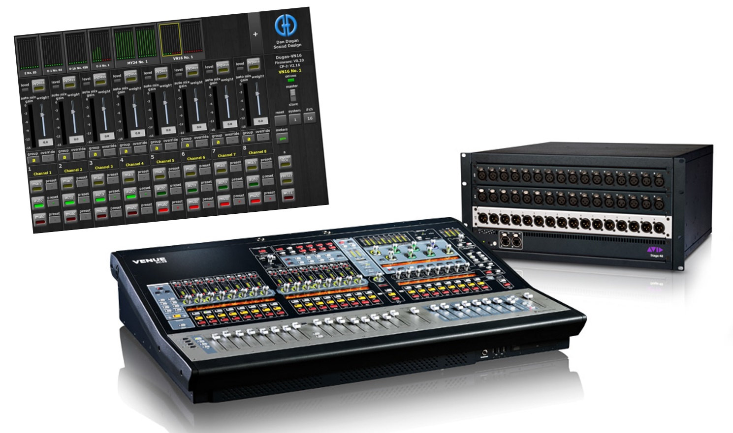 Digidesign SC48’s equipped with Dugan Automixing.